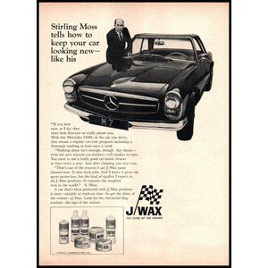 1966 Johnson J/Wax Stirling Moss Mercedes Benz 230SL Vintage Print Ad Wall Art